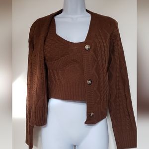 Brown Knit Cropped Sweater & Cami Set.  Good Quality.  XS 2 NEW